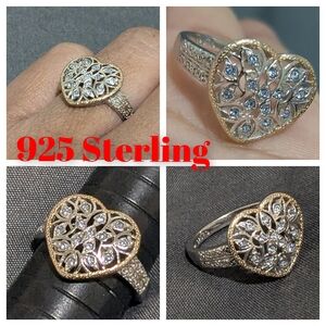 925 Sterling Two Tone Sparkling HEART Ring